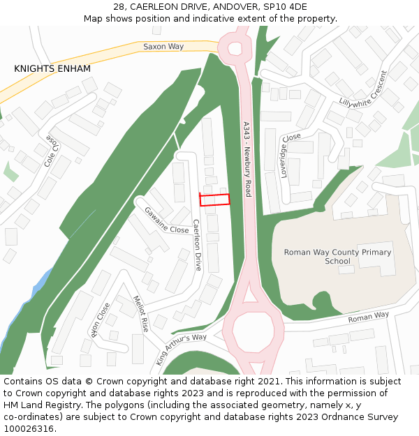 28, CAERLEON DRIVE, ANDOVER, SP10 4DE: Location map and indicative extent of plot