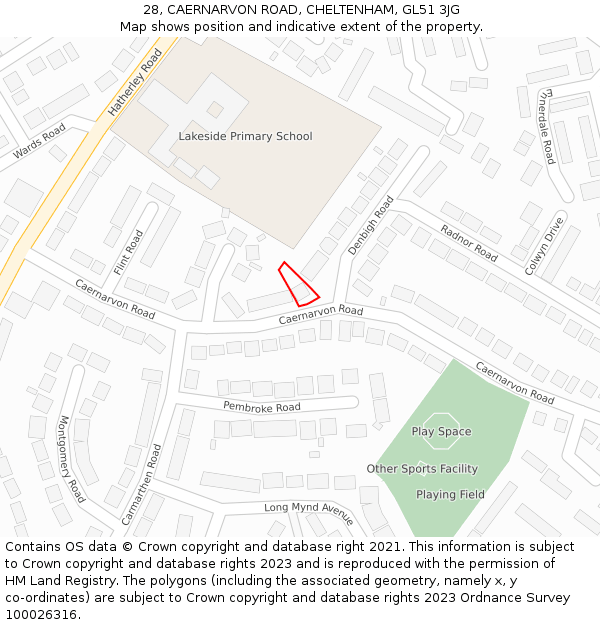 28, CAERNARVON ROAD, CHELTENHAM, GL51 3JG: Location map and indicative extent of plot