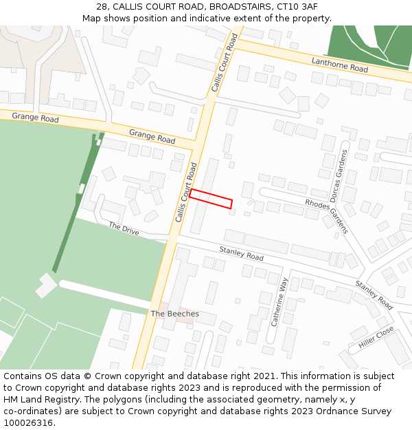 28, CALLIS COURT ROAD, BROADSTAIRS, CT10 3AF: Location map and indicative extent of plot