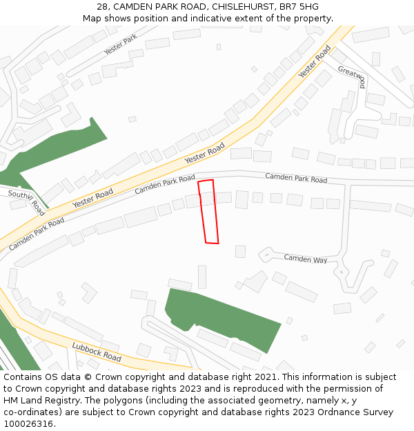 28, CAMDEN PARK ROAD, CHISLEHURST, BR7 5HG: Location map and indicative extent of plot