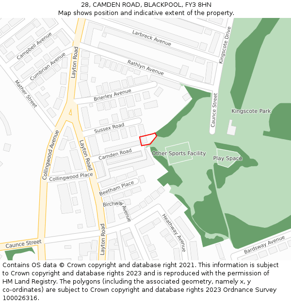 28, CAMDEN ROAD, BLACKPOOL, FY3 8HN: Location map and indicative extent of plot