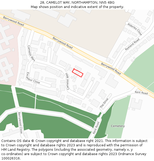 28, CAMELOT WAY, NORTHAMPTON, NN5 4BG: Location map and indicative extent of plot
