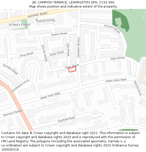 28, CAMPION TERRACE, LEAMINGTON SPA, CV32 4SX: Location map and indicative extent of plot