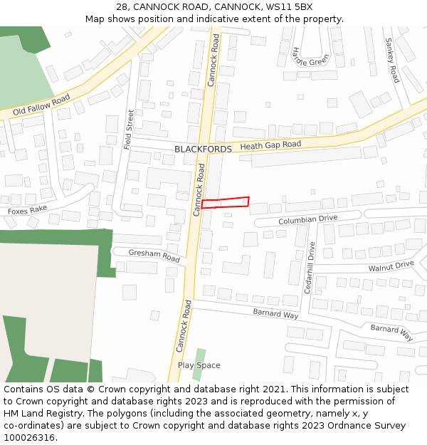 28, CANNOCK ROAD, CANNOCK, WS11 5BX: Location map and indicative extent of plot