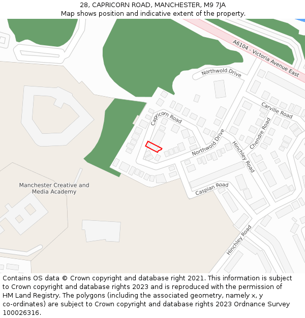 28, CAPRICORN ROAD, MANCHESTER, M9 7JA: Location map and indicative extent of plot