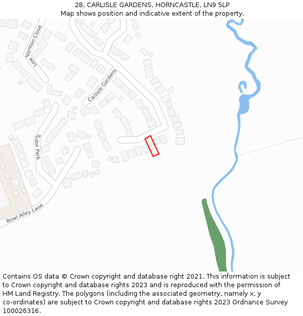 28, CARLISLE GARDENS, HORNCASTLE, LN9 5LP: Location map and indicative extent of plot