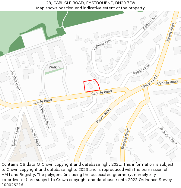 28, CARLISLE ROAD, EASTBOURNE, BN20 7EW: Location map and indicative extent of plot