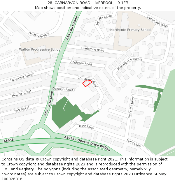 28, CARNARVON ROAD, LIVERPOOL, L9 1EB: Location map and indicative extent of plot