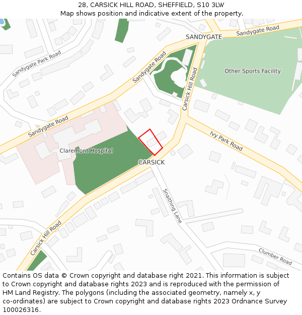 28, CARSICK HILL ROAD, SHEFFIELD, S10 3LW: Location map and indicative extent of plot