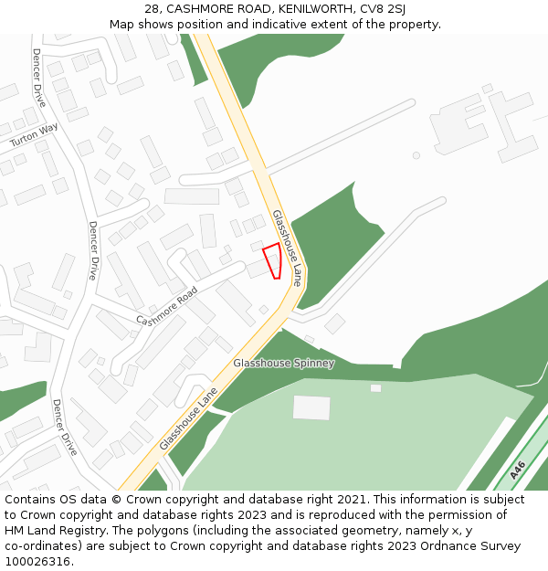 28, CASHMORE ROAD, KENILWORTH, CV8 2SJ: Location map and indicative extent of plot