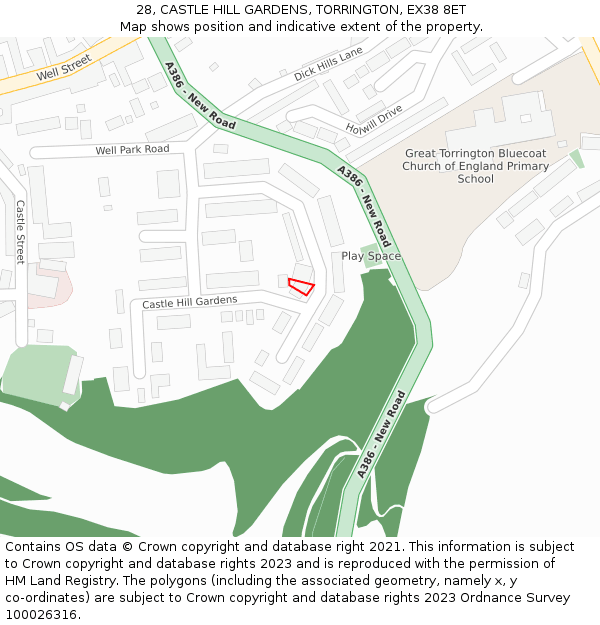 28, CASTLE HILL GARDENS, TORRINGTON, EX38 8ET: Location map and indicative extent of plot