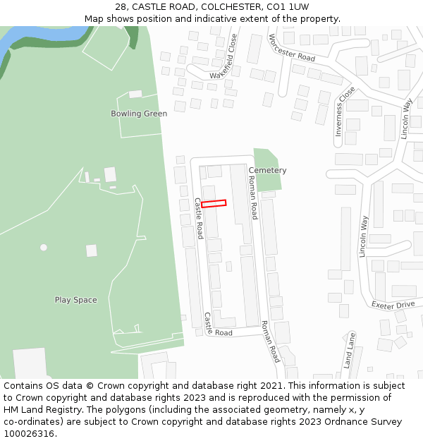 28, CASTLE ROAD, COLCHESTER, CO1 1UW: Location map and indicative extent of plot