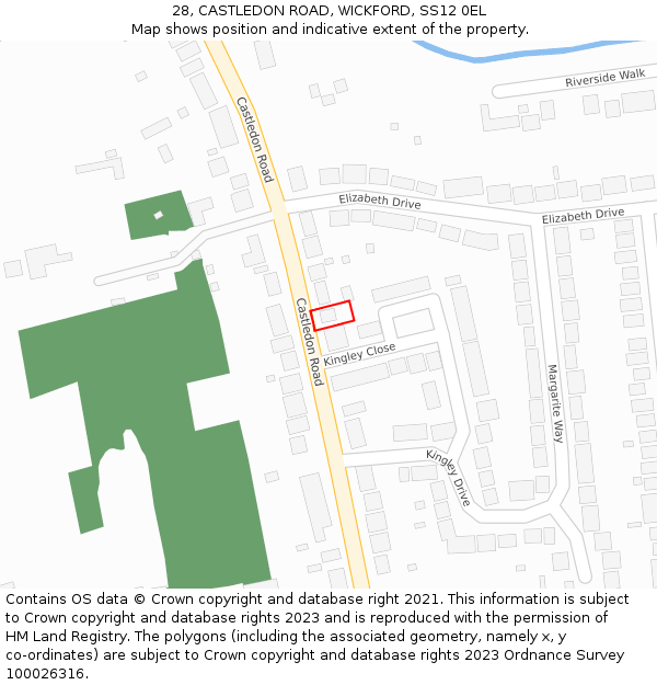 28, CASTLEDON ROAD, WICKFORD, SS12 0EL: Location map and indicative extent of plot