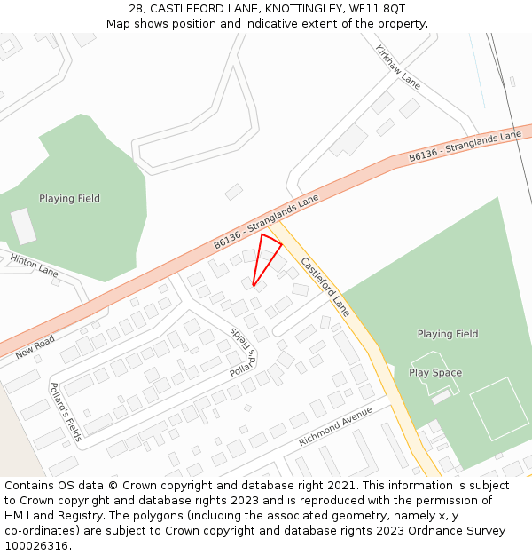 28, CASTLEFORD LANE, KNOTTINGLEY, WF11 8QT: Location map and indicative extent of plot