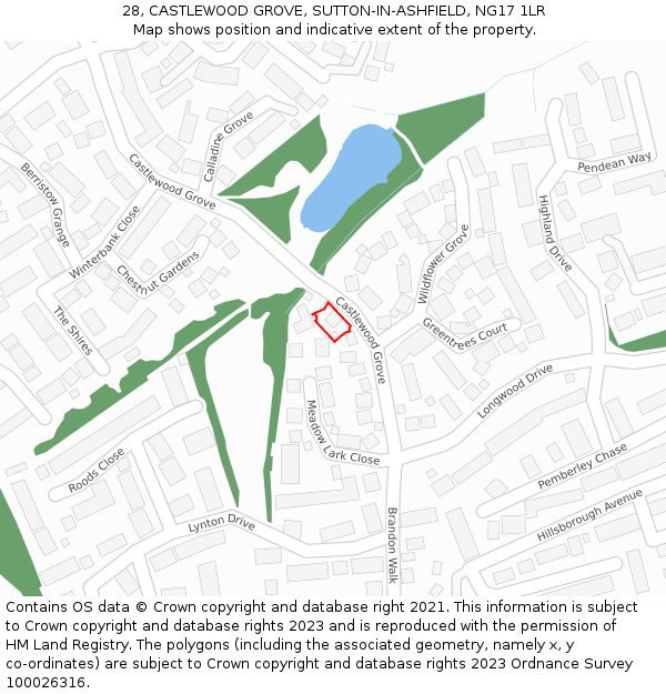 28, CASTLEWOOD GROVE, SUTTON-IN-ASHFIELD, NG17 1LR: Location map and indicative extent of plot