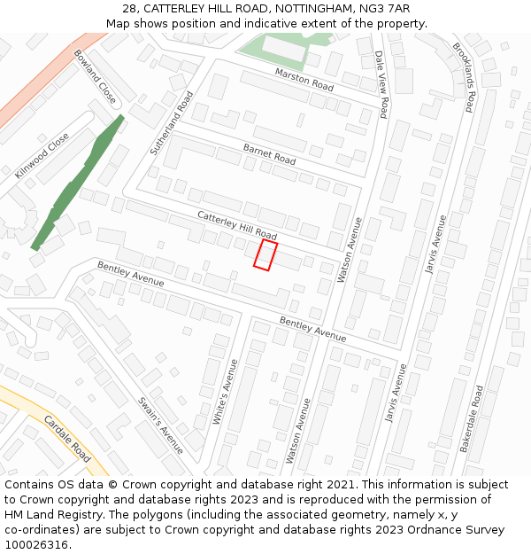 28, CATTERLEY HILL ROAD, NOTTINGHAM, NG3 7AR: Location map and indicative extent of plot