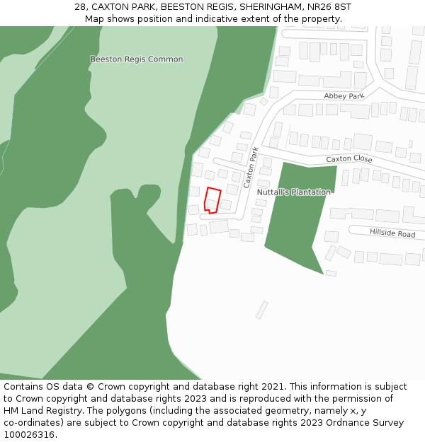 28, CAXTON PARK, BEESTON REGIS, SHERINGHAM, NR26 8ST: Location map and indicative extent of plot