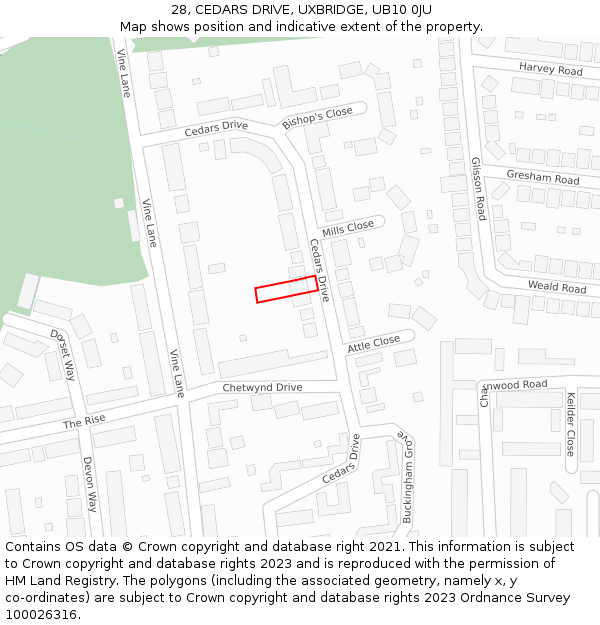 28, CEDARS DRIVE, UXBRIDGE, UB10 0JU: Location map and indicative extent of plot