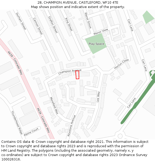 28, CHAMPION AVENUE, CASTLEFORD, WF10 4TE: Location map and indicative extent of plot