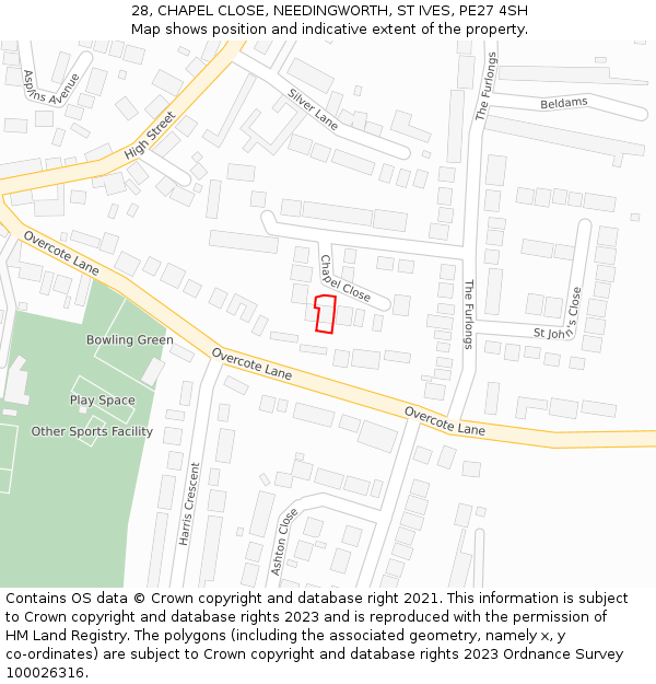 28, CHAPEL CLOSE, NEEDINGWORTH, ST IVES, PE27 4SH: Location map and indicative extent of plot