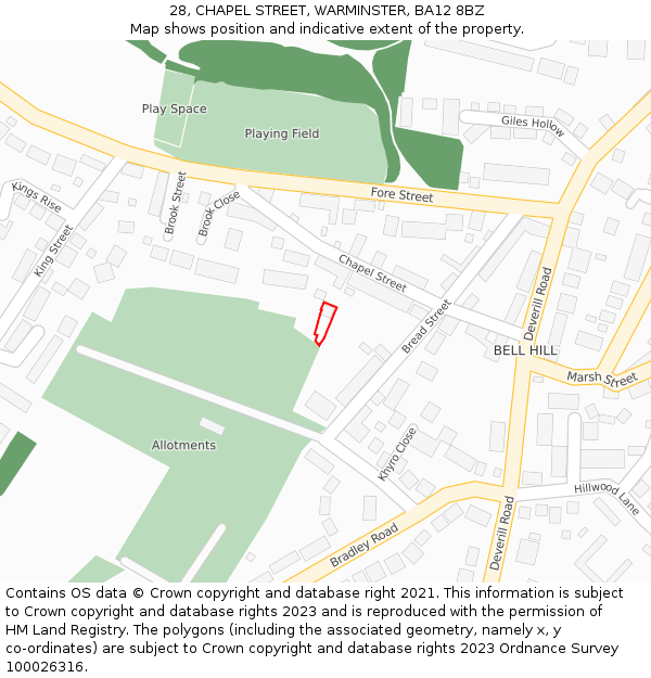 28, CHAPEL STREET, WARMINSTER, BA12 8BZ: Location map and indicative extent of plot