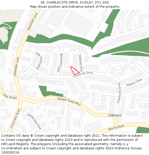 28, CHARLECOTE DRIVE, DUDLEY, DY1 2GG: Location map and indicative extent of plot
