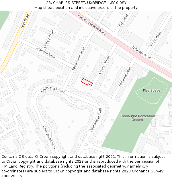 28, CHARLES STREET, UXBRIDGE, UB10 0SY: Location map and indicative extent of plot