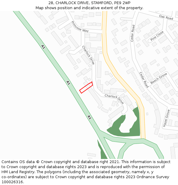 28, CHARLOCK DRIVE, STAMFORD, PE9 2WP: Location map and indicative extent of plot