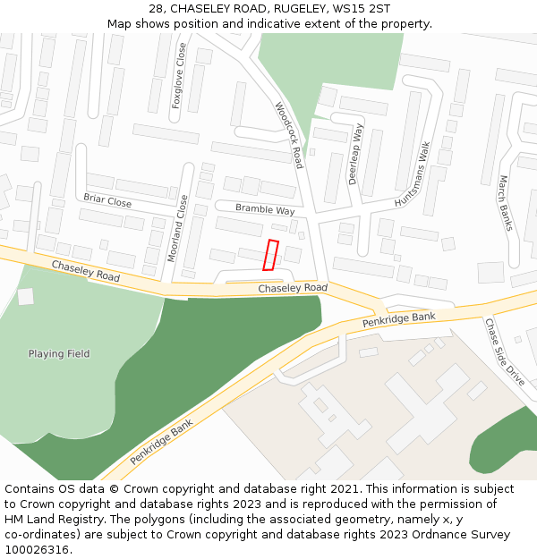 28, CHASELEY ROAD, RUGELEY, WS15 2ST: Location map and indicative extent of plot