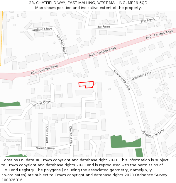 28, CHATFIELD WAY, EAST MALLING, WEST MALLING, ME19 6QD: Location map and indicative extent of plot