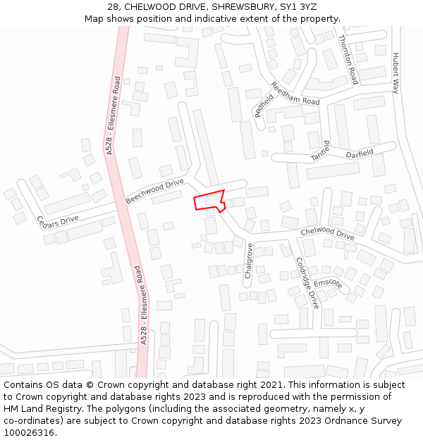 28, CHELWOOD DRIVE, SHREWSBURY, SY1 3YZ: Location map and indicative extent of plot