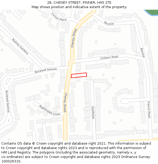 28, CHENEY STREET, PINNER, HA5 2TE: Location map and indicative extent of plot