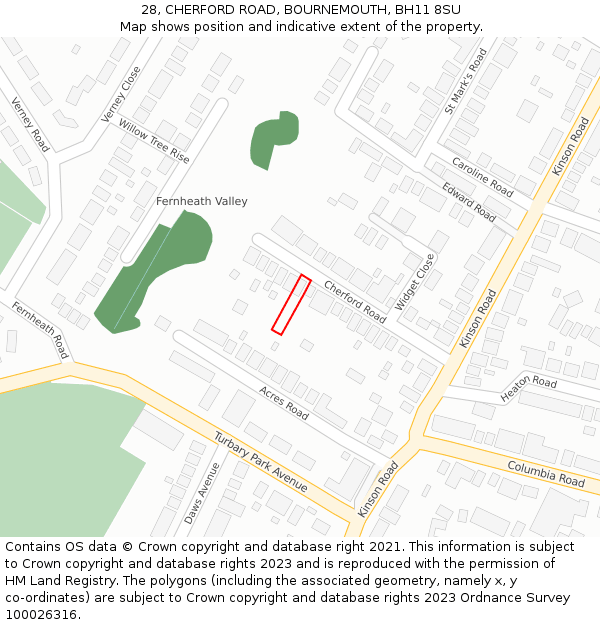 28, CHERFORD ROAD, BOURNEMOUTH, BH11 8SU: Location map and indicative extent of plot