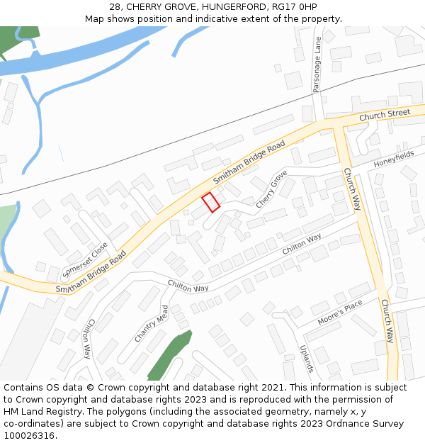 28, CHERRY GROVE, HUNGERFORD, RG17 0HP: Location map and indicative extent of plot