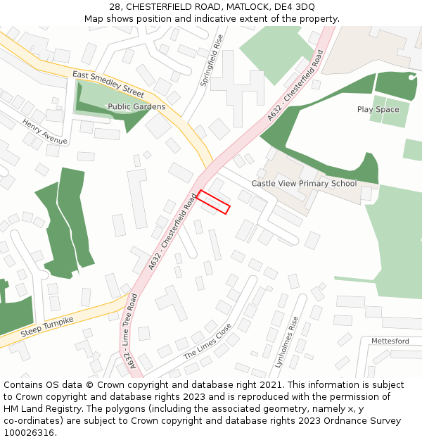 28, CHESTERFIELD ROAD, MATLOCK, DE4 3DQ: Location map and indicative extent of plot