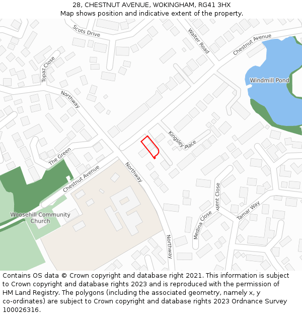 28, CHESTNUT AVENUE, WOKINGHAM, RG41 3HX: Location map and indicative extent of plot