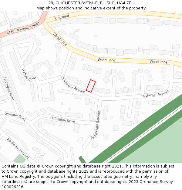 28, CHICHESTER AVENUE, RUISLIP, HA4 7EH: Location map and indicative extent of plot