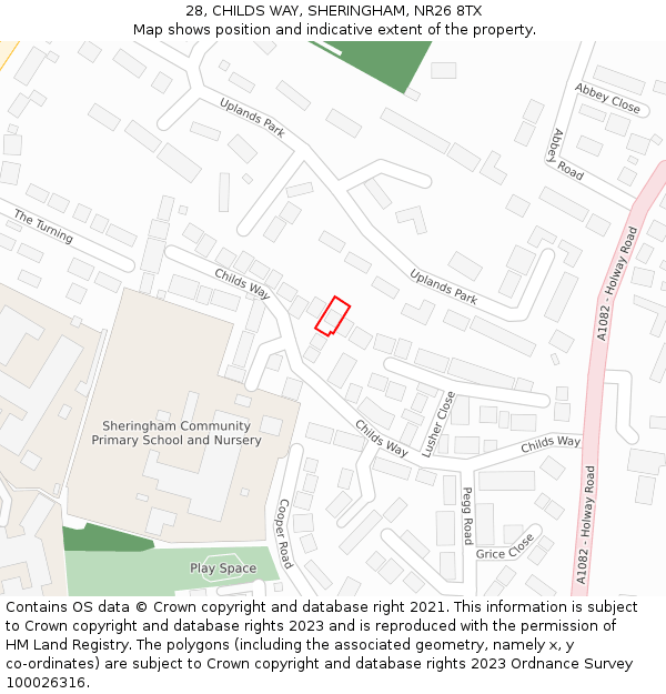 28, CHILDS WAY, SHERINGHAM, NR26 8TX: Location map and indicative extent of plot