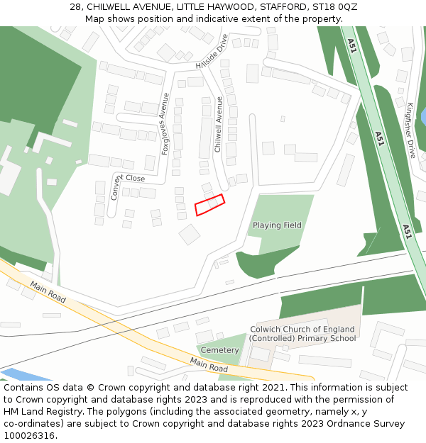 28, CHILWELL AVENUE, LITTLE HAYWOOD, STAFFORD, ST18 0QZ: Location map and indicative extent of plot