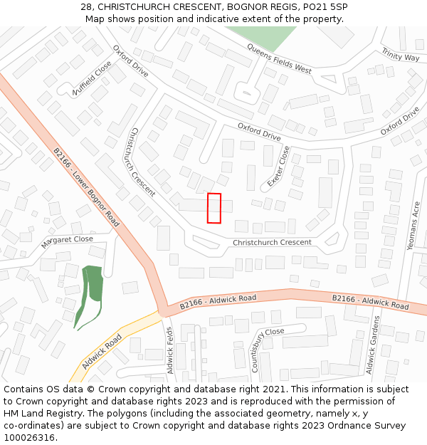 28, CHRISTCHURCH CRESCENT, BOGNOR REGIS, PO21 5SP: Location map and indicative extent of plot