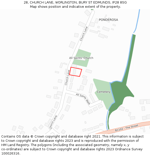 28, CHURCH LANE, WORLINGTON, BURY ST EDMUNDS, IP28 8SG: Location map and indicative extent of plot
