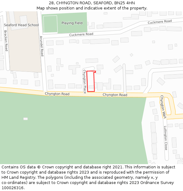 28, CHYNGTON ROAD, SEAFORD, BN25 4HN: Location map and indicative extent of plot
