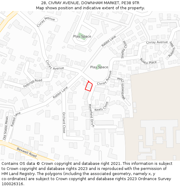 28, CIVRAY AVENUE, DOWNHAM MARKET, PE38 9TR: Location map and indicative extent of plot