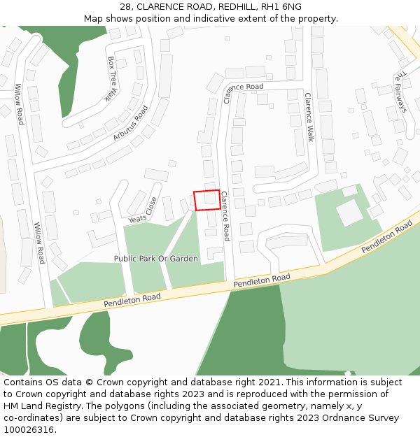 28, CLARENCE ROAD, REDHILL, RH1 6NG: Location map and indicative extent of plot