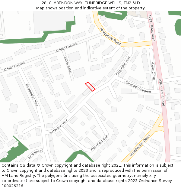 28, CLARENDON WAY, TUNBRIDGE WELLS, TN2 5LD: Location map and indicative extent of plot