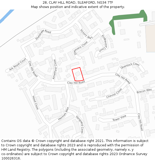 28, CLAY HILL ROAD, SLEAFORD, NG34 7TF: Location map and indicative extent of plot