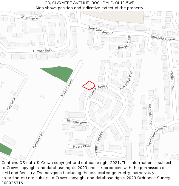 28, CLAYMERE AVENUE, ROCHDALE, OL11 5WB: Location map and indicative extent of plot