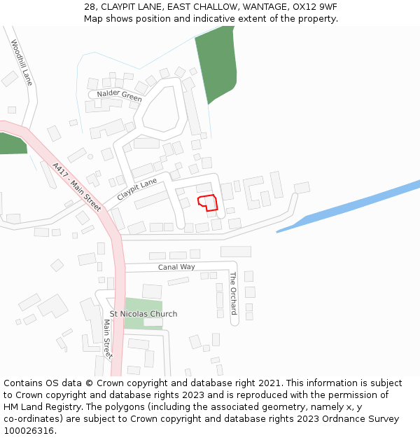 28, CLAYPIT LANE, EAST CHALLOW, WANTAGE, OX12 9WF: Location map and indicative extent of plot