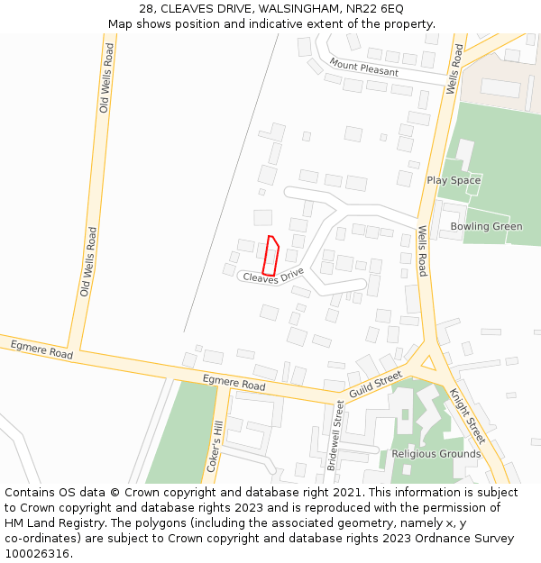 28, CLEAVES DRIVE, WALSINGHAM, NR22 6EQ: Location map and indicative extent of plot