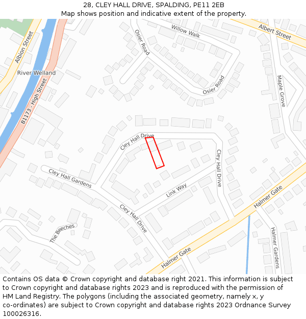 28, CLEY HALL DRIVE, SPALDING, PE11 2EB: Location map and indicative extent of plot